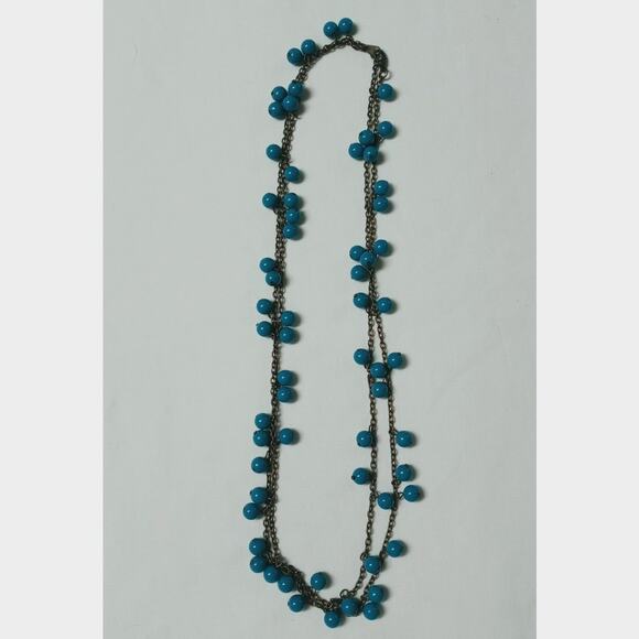 Turquoise Beaded Necklace Southwest Western Jewelry Gold Tone 24" Chain Vintage - Picture 7 of 16